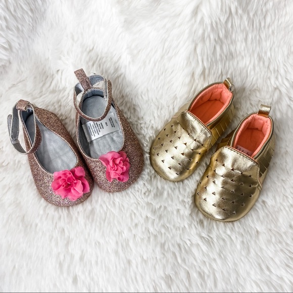Target Other - Baby Girl Gold Metallic & Glitter Shoes, Size 3-6 Months, Target